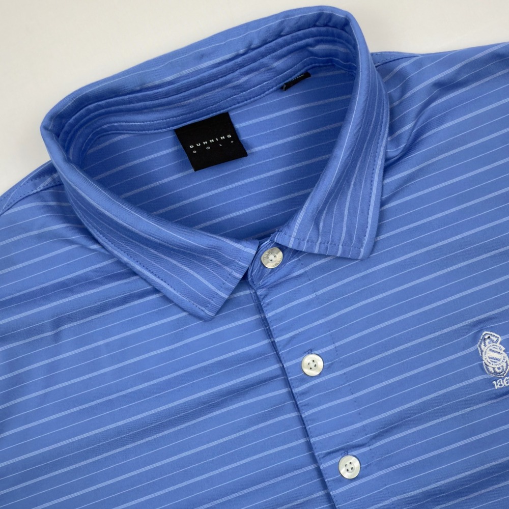 DUNNING GOLF Blue Stripe Polo Shirt Men's‎ Medium Golf Performance